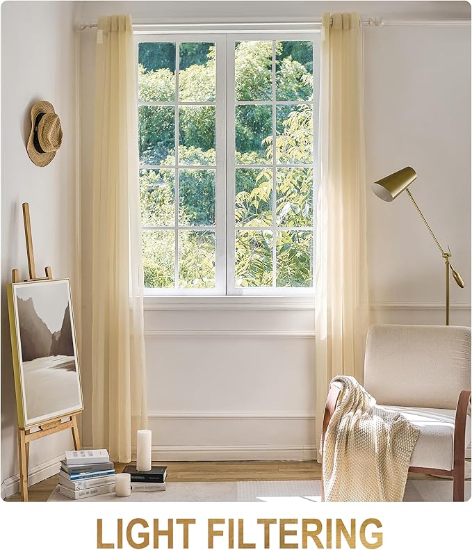 Foil Stripe Beige Sheer Curtains 96 inches Length 2 Panels - Image 6