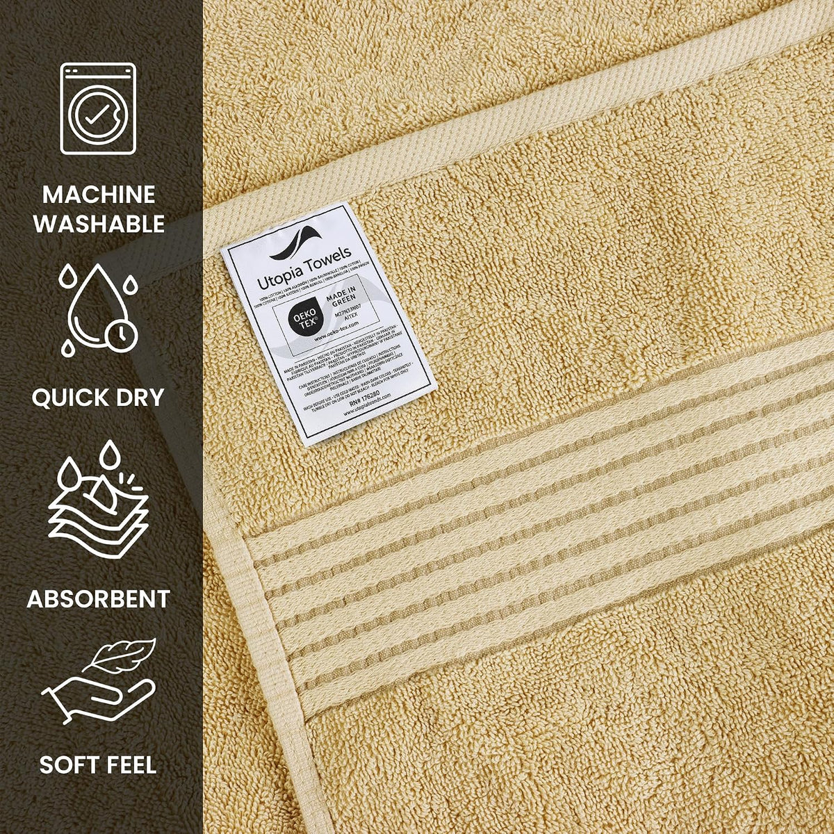 utopia towels 6 pack bath towels, 27x54 in, close-up detail