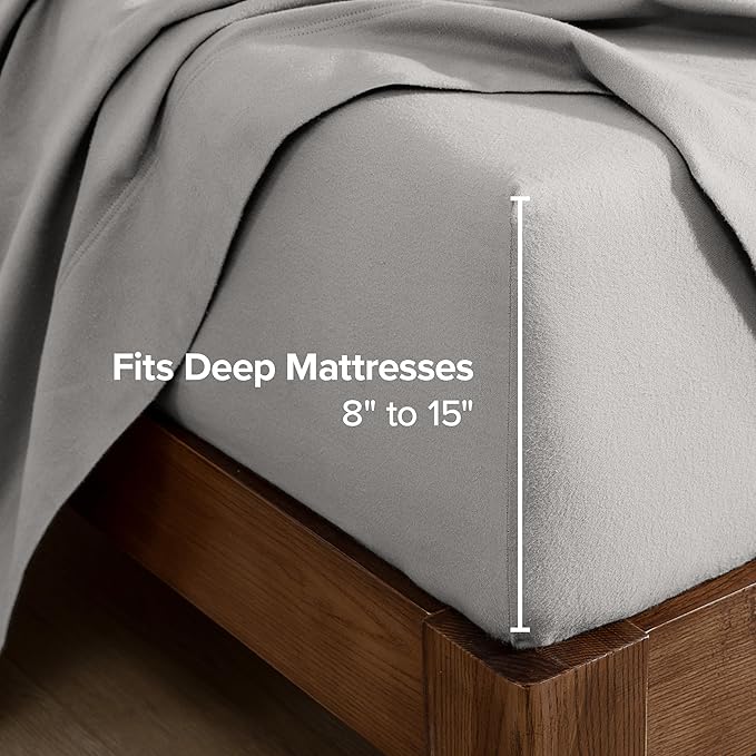 Bare Home Flannel Fitted Bottom Sheet 100% Cotton, Velvety Soft Heavyweight - Image 3
