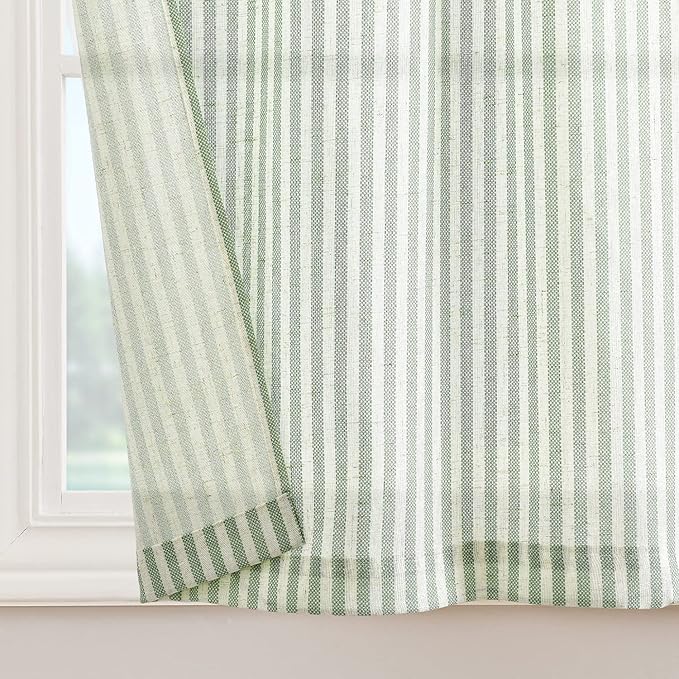 jinchan Tie Top Linen Kitchen Curtains 36 Inches Striped Tier Curtains - Image 9