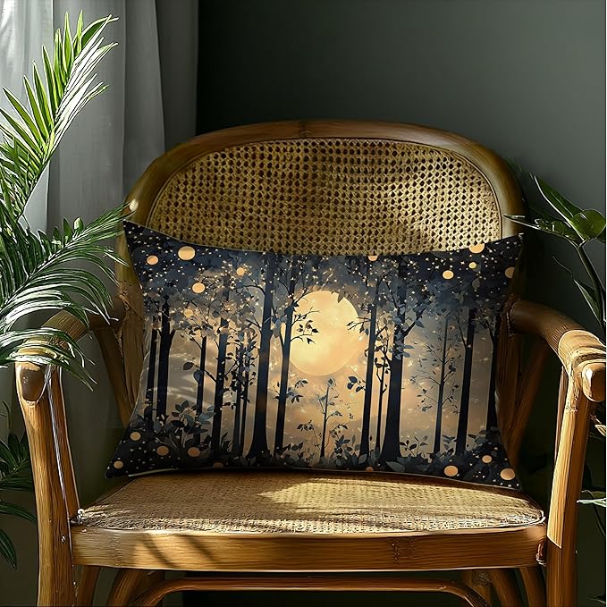 Rustic Night Moon William Morris Inspired Forest Decor Pillow Covers 18x18 - Image 4
