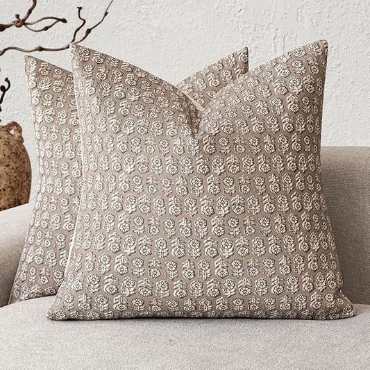 Foindtower Set of 2 Decorative Vintage Floral Print Throw Pillow Covers Neutral by Foindtower