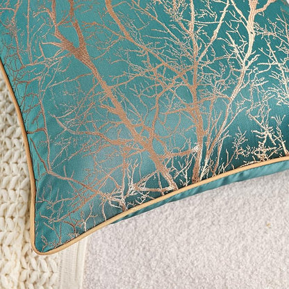 Avigers 20 x 20 Inch Square Teal Green Brown Gold Tree Branch Embroidery - Image 5