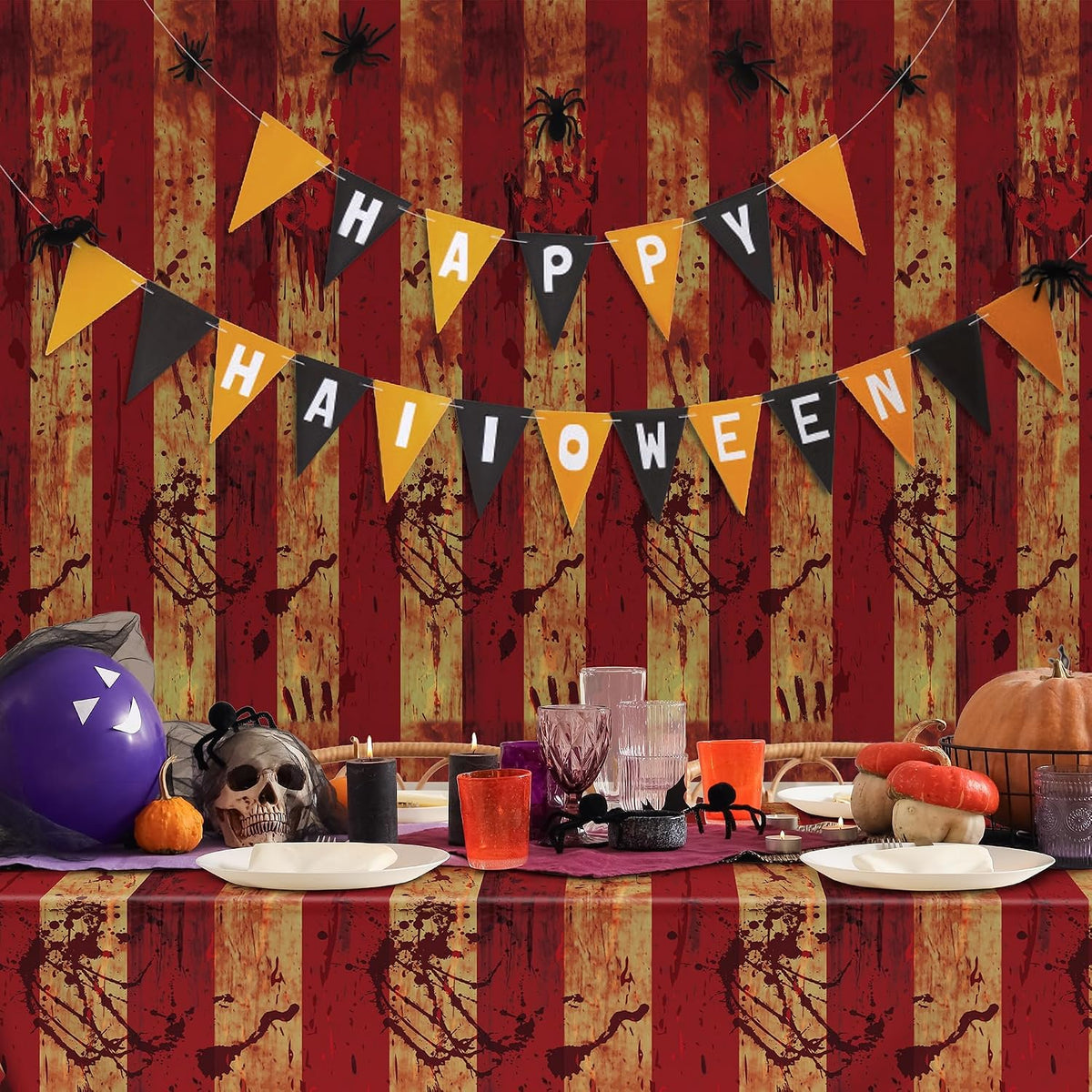 Kochorie 100 Ft x 54 Inch Creepy Carnival Tablecloth Roll with Cutter Box Plastic Table Cover Roll Halloween Bloody Circus Tent Backdrop for Halloween Party Circus Clown Room Wall Decorations