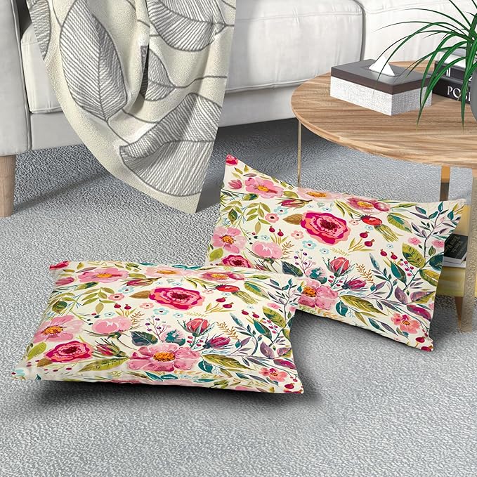 Spring Summer Flower Throw Pillow Covers 20x12 Inch Watercolor Peony Pillowcase - Image 8
