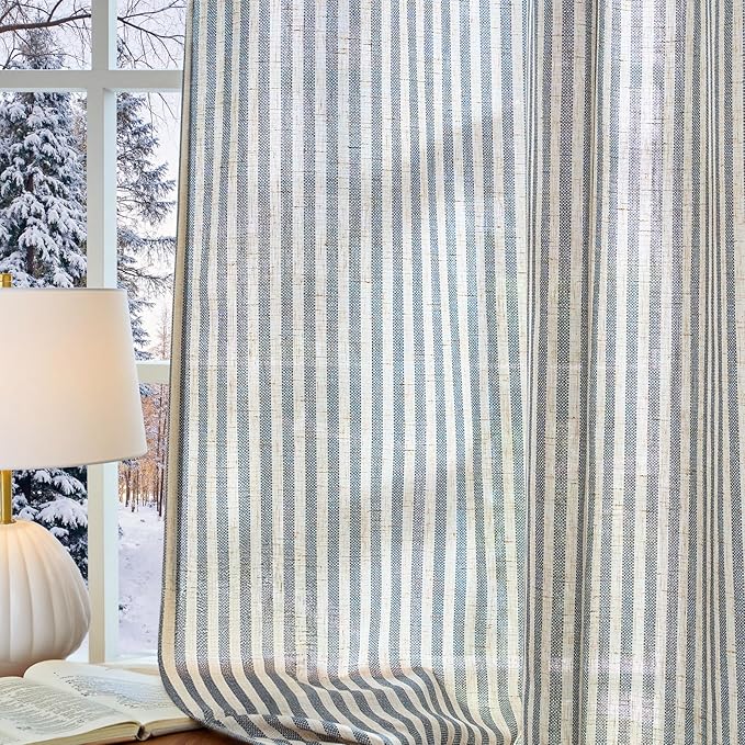Vangao Linen Striped Curtains Boho Tickingstripe Light Filtering Window - Image 7