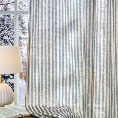Vangao Linen Striped Curtains Boho Tickingstripe Light Filtering Window - Image 7