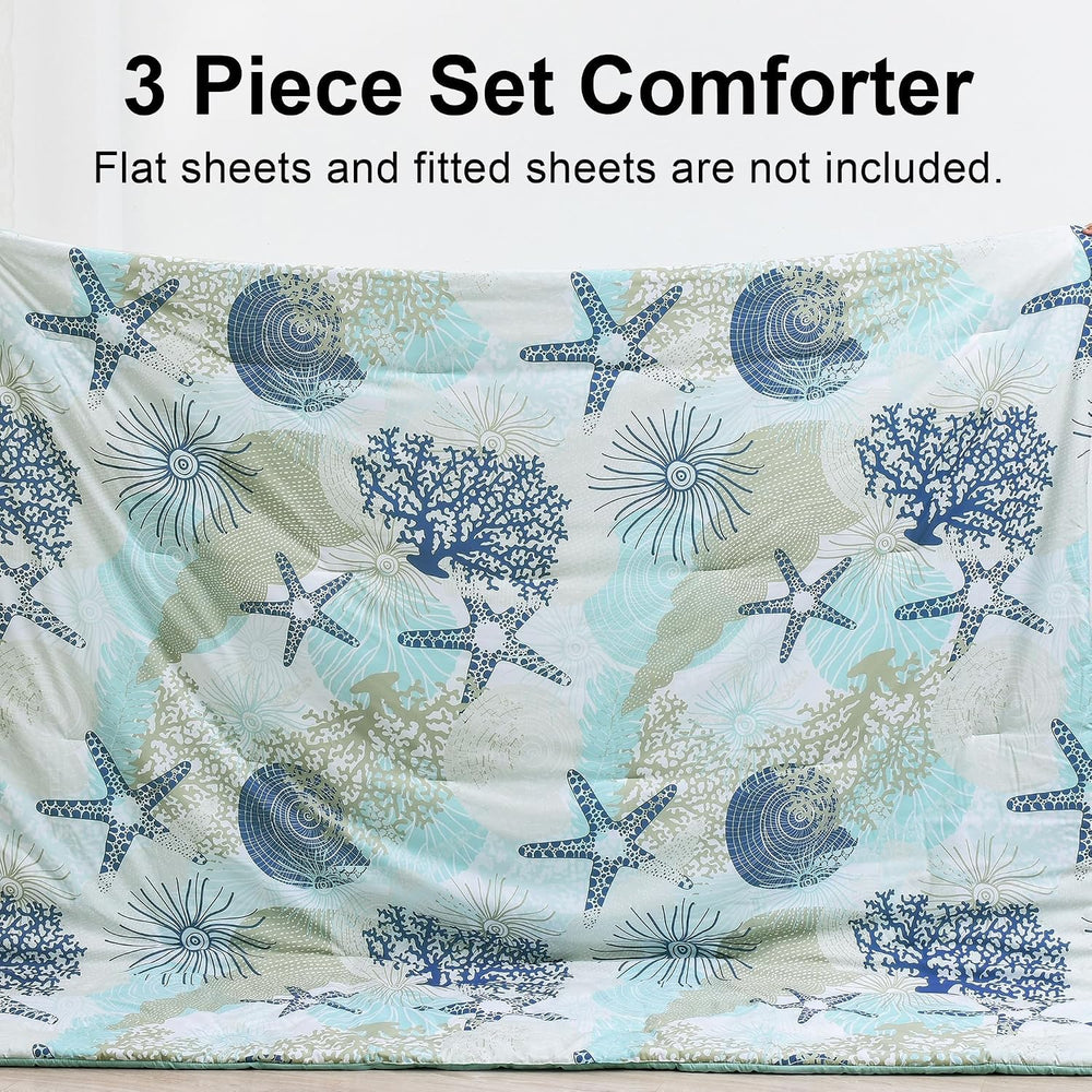 Coastal Comforter Set King Size 3 Piece, Soft Beach Themed Comforter, Ocean N...