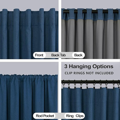 KOUFALL 52x102 Inch Length Navy Blue Back Tab Linen Blackout Curtains - Image 4