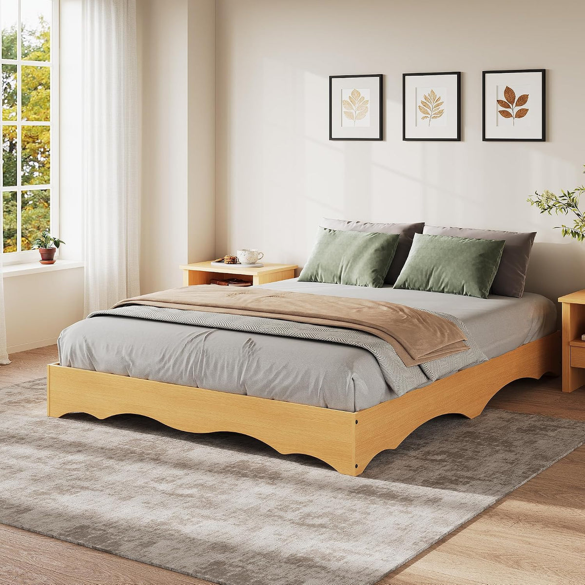 garvee full wood platform bed frame, wave edge, main product view