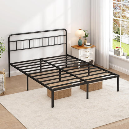queen bed frame with classic headboard, black showing dimensions