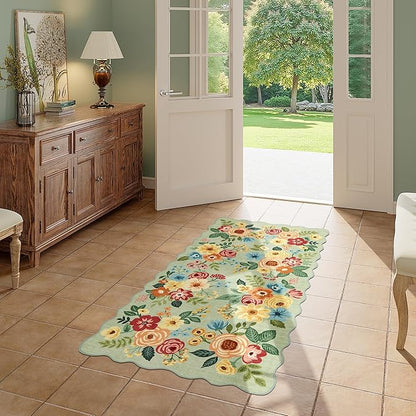 DUKINO 2x4 Washable Runner Rugs, Non Slip Floral Print Entryway Rug - Image 9