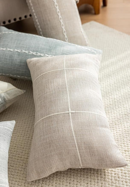 vctops Rustic Lattice Cotton Linen Decorative Throw Pillow Cover Embroidery - Image 4
