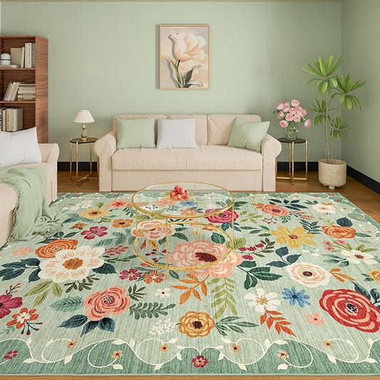 DUKINO 9x12 Area Rug, Floral Rugs by DUKINO