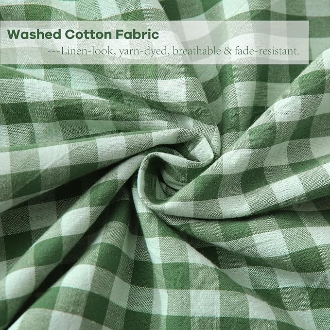 2 Pack Christmas Green White Plaid Ruffle Gingham Lumbar Throw Pillow Covers - Image 6