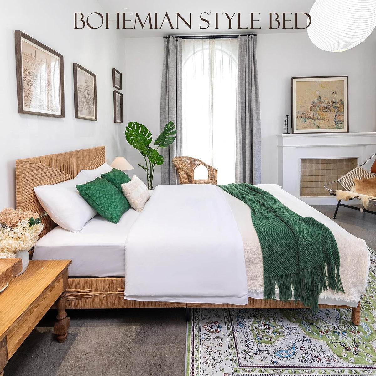 yechen boho full bed frame with headboard and on a desk or shelf
