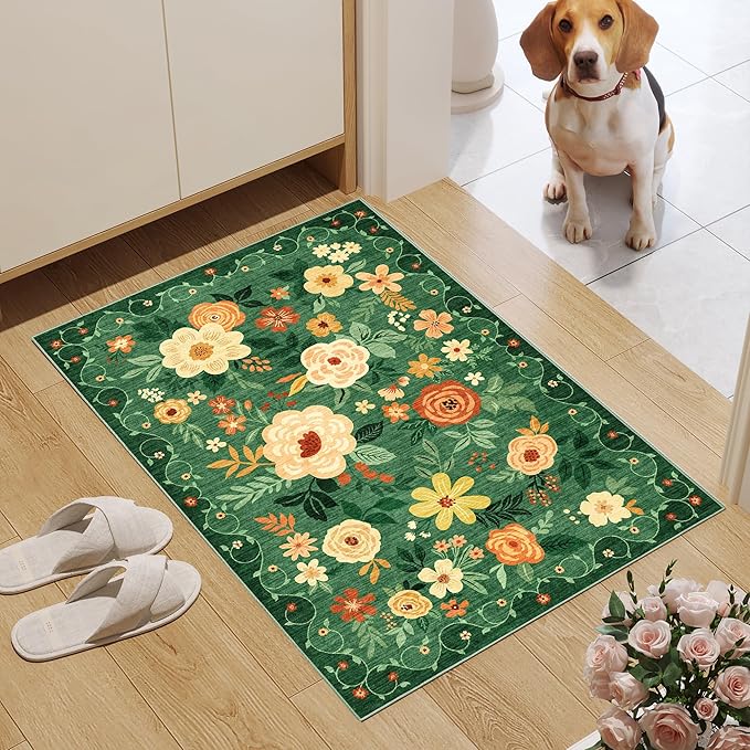 DUKINO 2x3 Rugs for Entryway, Floral Indoor Washable Door Mat, Non Slip Boho - Image 2