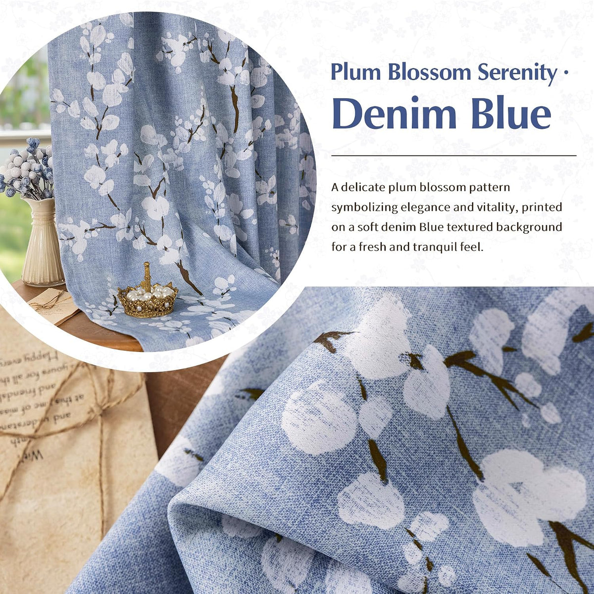 fmfunctex blue blackout floral curtains for bedroom, 63, package contents