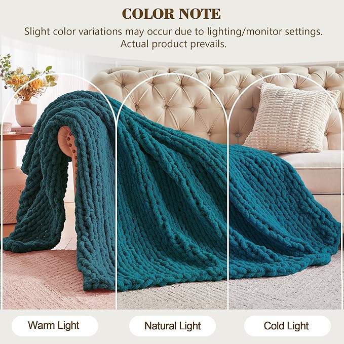 Carriediosa Chunky Knit Throw Blanket 60" X 80" Twin, 100% Hand Made Large - Image 2