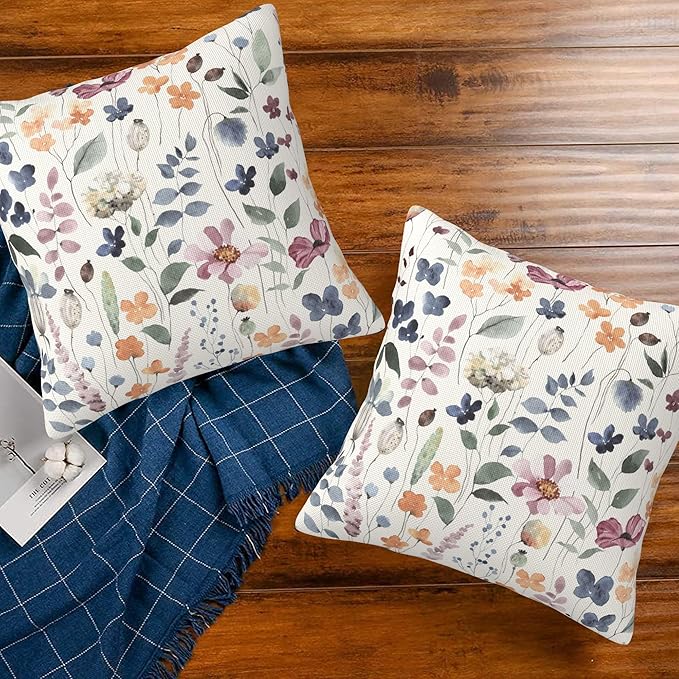 Throw Pillow Cover Case Watercolor Floral Pillow Covers 18x18 Inch Set of 2 - Image 7