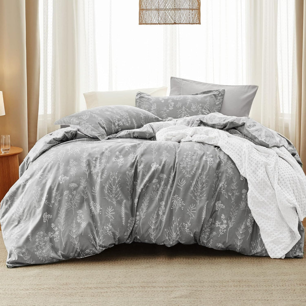 Bedsure Floral Comforter Set Cute Bedding Set Full Reversible Grey