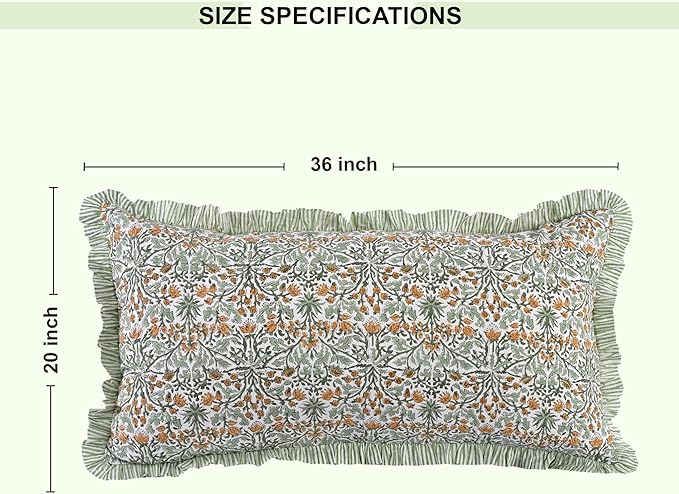 Ridhi Goldenrod Yellow 100% Cotton Block Print Ruffle Sham Cover Handmade Boho - Image 4