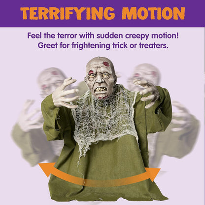 JOYIN Halloween Animated Zombie Groundbreaker Outdoor Decor with Light Up Eyes Creepy Animatronic Decorations with Movable Arms for Halloween Party Prop and Lawn Patio Yard Outside Decorations