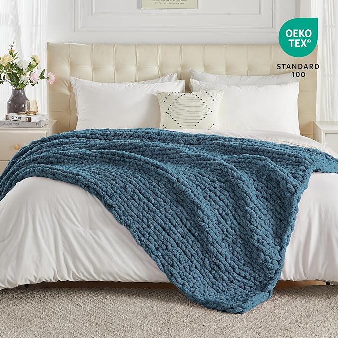 Carriediosa Chunky Knit Throw Blanket 50" X 60", 100% Hand Made Large Chenille - Image 4