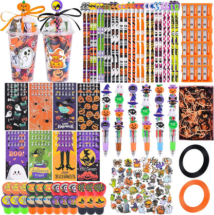LiYiQ 24 Set 247 Pcs Halloween Party Favors Return Gifts for Party, Student Stationery Gifts from Teacher, Pencil Erasers Notebooks Stickers for Classroom Birthday Goodie Bags Rewards Prizes