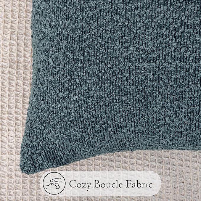 14x26 inch Boucle Lumbar Pillow Cover, Dusty Blue Woven Texture Neutral Long - Image 4