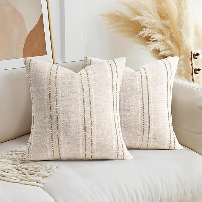 AELS 16x16 Decorative Farmhouse Linen Throw Pillow Covers, Boho Textured Pillow by AELS