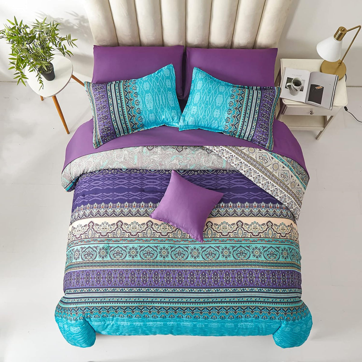 cottolester boho comforter set full size 8 piece showing dimensions