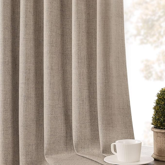 CUCRAF Linen Look 100% Blackout Curtains 72 Inch Length 2 Panels Set, Back Tab - Image 8