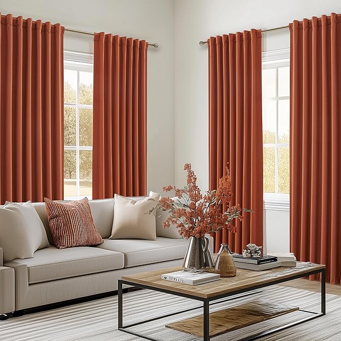 Fall Burnt Orange Curtains Blackout 96 Inches Long 2 Panels Set, Terracotta - Image 6