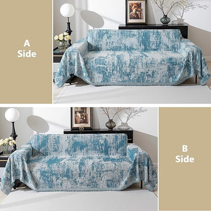MEETSKY Blue Couch Cover Sectional Sofa Covers Washable Chenille Geometric - Image 4