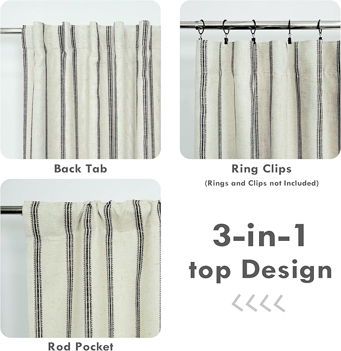DriftAway Farmhouse Vertical Striped Linen Blend Textured Light Filtering Semi - Image 5
