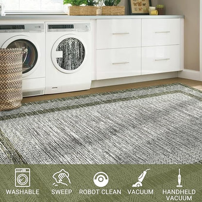 GarveeHome 2x6 Modern Bordered Runner Rug Soft Non Slip Runner Washable Non - Image 6