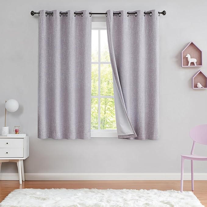 Lavender Solid Full Blackout Curtain Heavy Linen Texture Window Treatment - Image 2