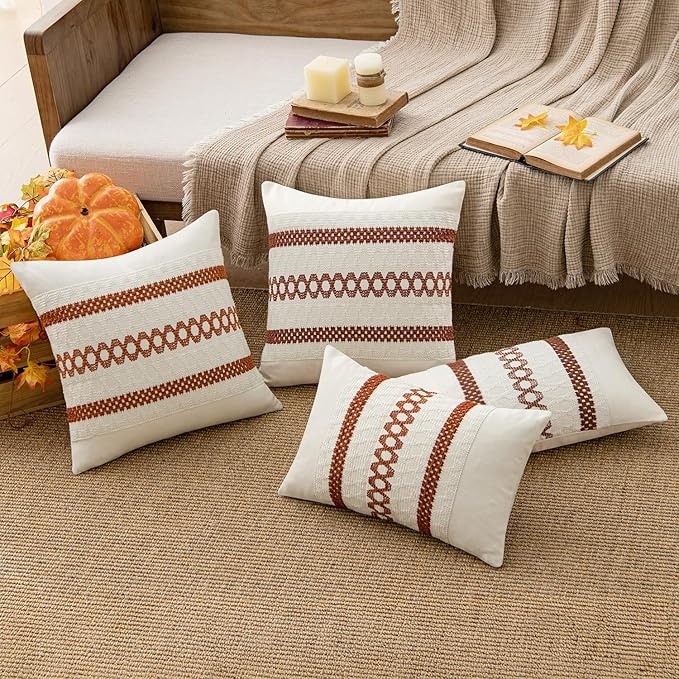 MIULEE Set of 2 Burnt Orange Decorative Lumbar Pillow Covers 12x20 Inch - Image 3