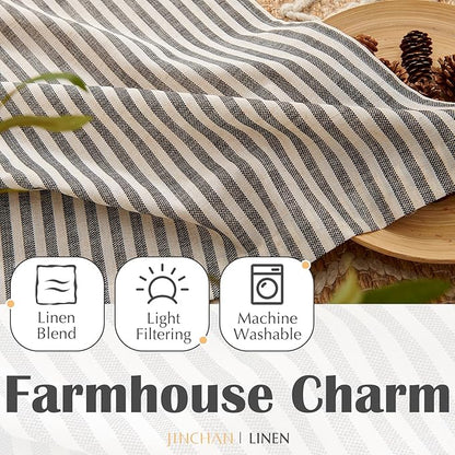 jinchan Striped Linen Kitchen Curtains 24 Inches Length Tier Curtains Farmhouse - Image 8