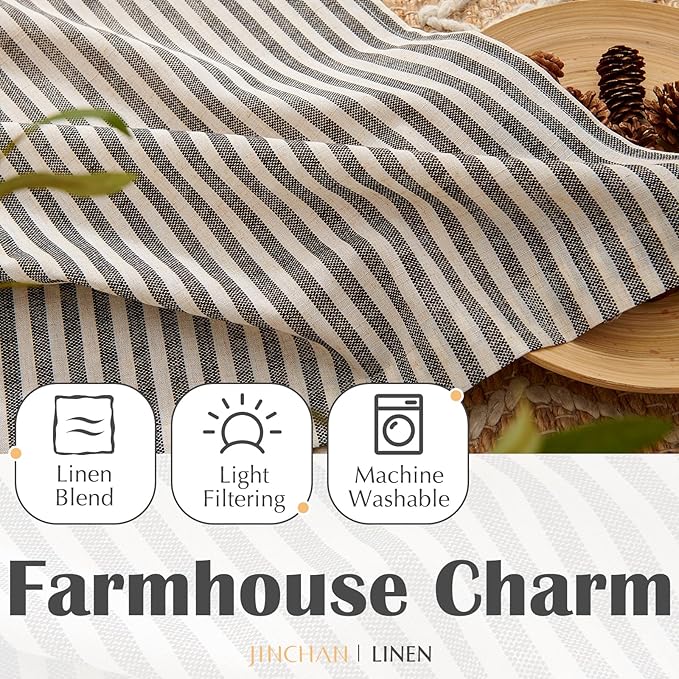 jinchan Striped Linen Kitchen Curtains 36 Inches Length Tier Curtains Farmhouse - Image 8