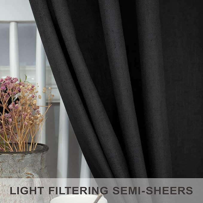 Pitalk Black Linen Curtains 63 Inch Length - Image 4