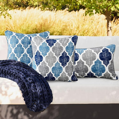 Beauoop Throw Pillowcover Chenille Print Moroccan Geometric 2-Sided Print Blue - Image 7
