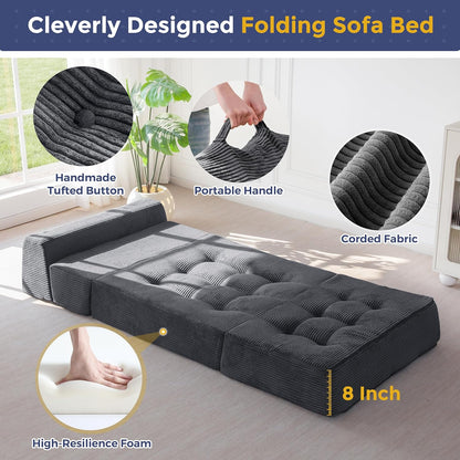 maxyoyo folding sofa bed, 8-inch fold-out chair bed showing dimensions