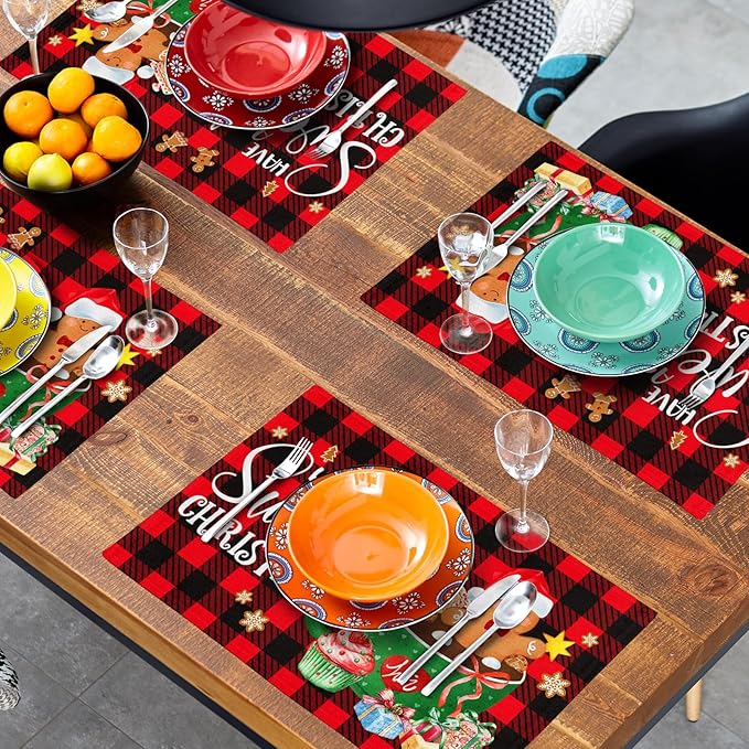 Giwawa Gingerbread Placemats Set of 4, Have A Sweet Christmas Red Black Buffalo - Image 8