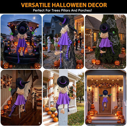 63" Purple Witch Crashing into Tree Halloween Decorations