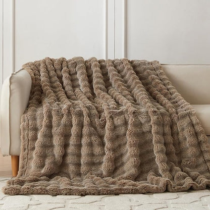COOVA Faux Fur Throw Blanket for Couch, Cozy Soft and Fuzzy Plush Rabbit Fur - Image 2