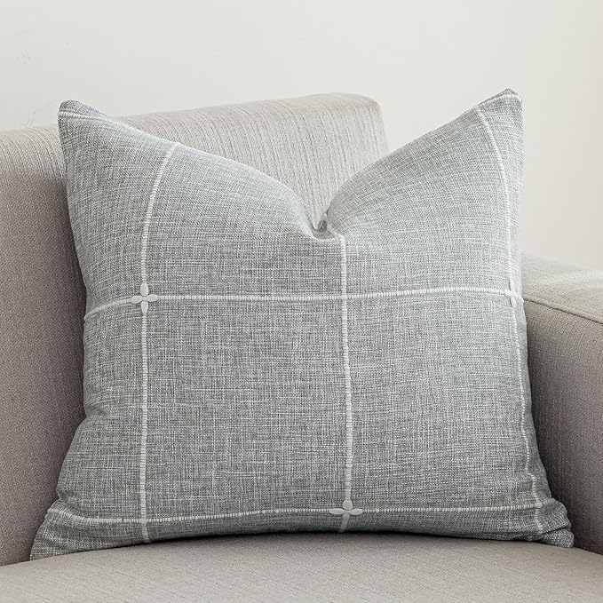 vctops Rustic Lattice Cotton Linen Decorative Throw Pillow Cover Embroidery by vctops