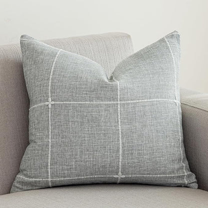 vctops Rustic Lattice Cotton Linen Decorative Throw Pillow Cover Embroidery by vctops
