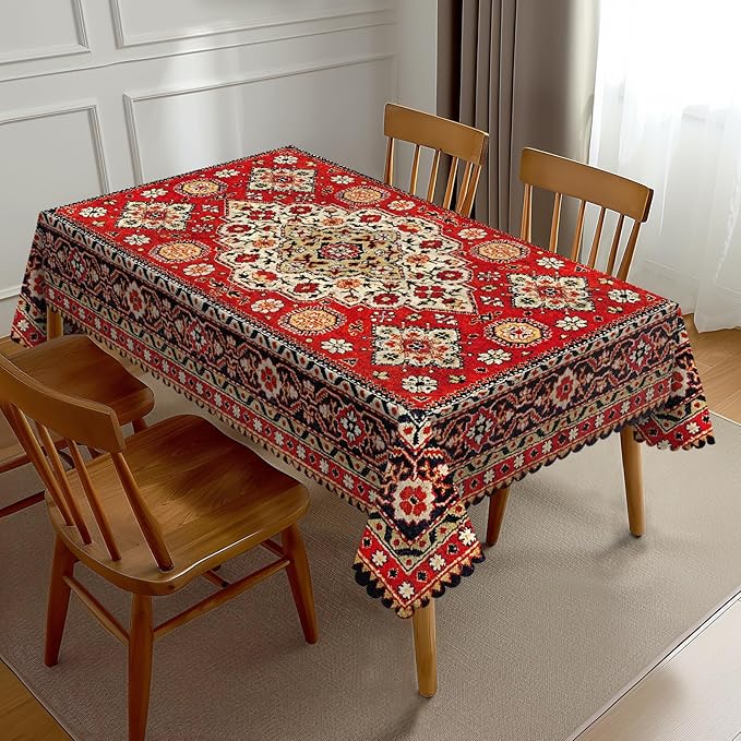 Royal Red Moroccan Tablecloth Old Red Persian Carpet Texture Abstract Table by Unknown